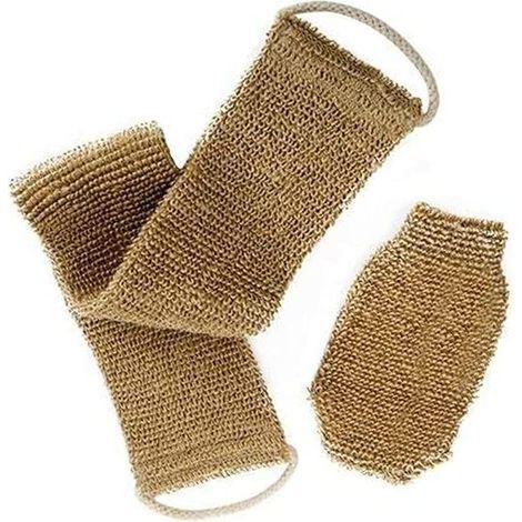 Lntyq 2PCS Sangle Lave Dos Eponge Exfoliante Dos Ceinture de Massage,avec Gant Exfoliant Chanvre Naturelle,pour Corps en Femme Et Homme pour Bain Douche
