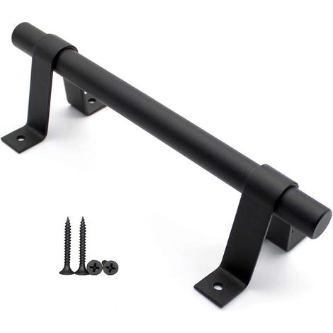 Poignée de porte coulissante de style grange, en acier au carbone massif noir, de 200 mm de long, pour placard de cuisine. (1/5)