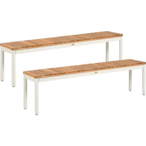 Garden Set of 2 Benches Brown Acacia Wood Steel Frame Plywood Modern CORRICELLA (1/5)