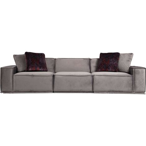 Cotecosy – Canapé droit modulable velours gris 3 places – Confort luxueux – Structure en bois de hêtre – Tissu 100 % polyester lavable à sec - places-3 (1/5)