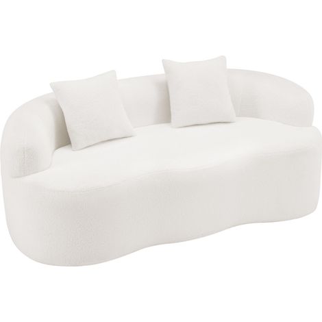 GagaCanapé Loveseat incurvé blanc avec accoudoirs ronds, 2 coussins, style minimaliste pour petits espaces, sans montage (1/5)