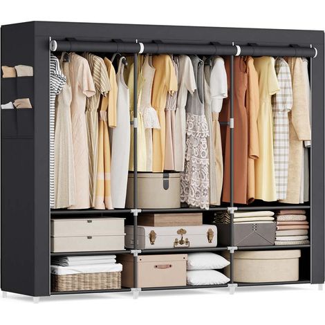 Armoire chambre en tissu porte-vêtements penderie 45 x 127 x 176 cm cm 2 compartiments de suspension abvec étagères 4 pochettes grande capacité chambre salon noir (1/5)