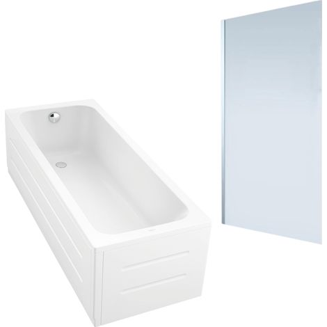 Bañera derecha DURAVIT D-Code 1700x750mm + Mampara de bañera derecha AURYS Mist 1 cromo