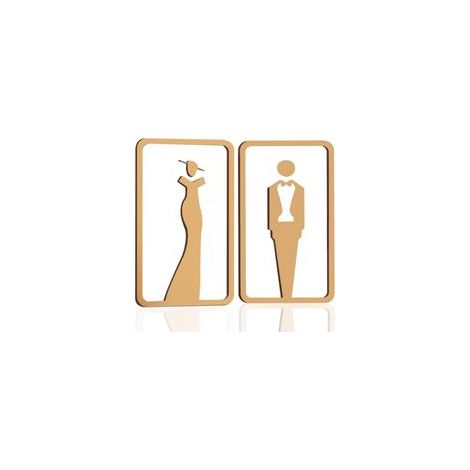 Lot de 2 Panneaux de Salle de Bain pour Homme et Femme, Panneau de Toilettes en Acrylique pour Maison d'Affaires, Panneau de Toilette Unisexe avec Ruban Adhésif Double Face, 20 x 11 cm, Doré