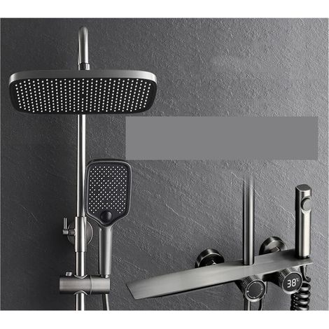Ensemble de douche mitigeur thermostatique intelli Robinet mitigeur de salle de bain avec étagère cascade murale, ensemble de douche à affichage numérique, ensembles de douches de salle de bain en cui (1/5)