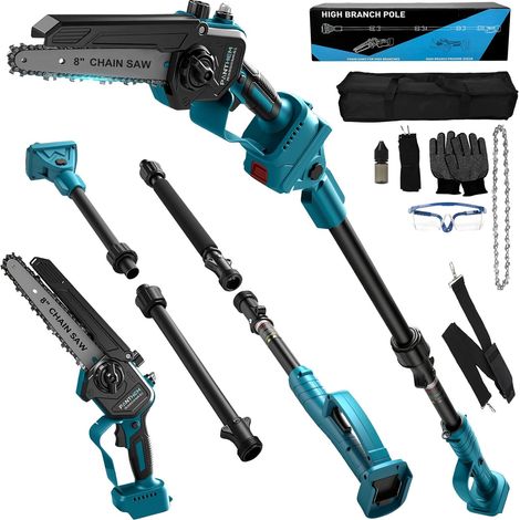 Perche Élagueuse Télescopique Compatible avec 18V (sans batterie) 8 Pouces Mini Tronçonneuse sans Fil Électrique Tête Pivotante à 90°, Elagueuse sur Perche pour Coupe Branche (1/5)