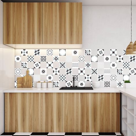 Ambiance Sticker Adhésifs Carrelages Autocollant Géométriques Nuance de Gris Carreaux de Ciment Carrelage Sticker Mural Salle de Bain et Cuisine 60 Pièces de 10 x 10 cm (1/3)