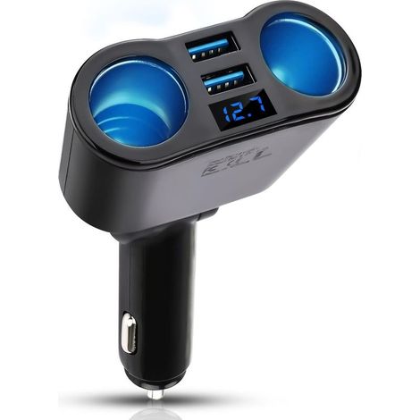 QC 3.0 USB-Zigarettenanzünder-Ladegerät, 12V 15W USB-Anschlüsse + 2 Steckdosen Kfz-Zigarettenanzünder-Adapter-Ladegerät mit LED-Spannungsanzeige für Handy, Tablet, iPhone, Galaxy, GPS usw. (1/5)