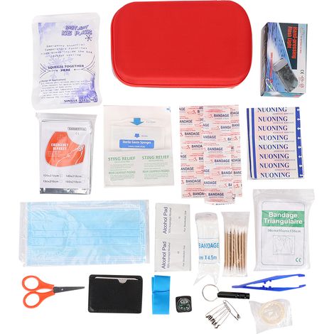 Trousse de secours portable pour la maison, l'extérieur et la voiture, boîte à outils de survie et de traitement d'urgence rouge (1/5)