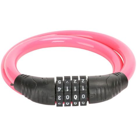 Câble antivol pour vélo, câble antivol pour vélo avec combinaison à 4 chiffres et grande tête de verrouillage, câble antivol pour vélo pour enfants réinitialisable, rose (1/4)