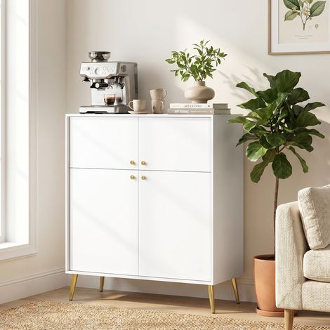 Meuble buffet moderne 105,4 cm, 4 portes à fermeture douce, pieds en métal, crème blanc, pour salle à manger et cuisine (1/5)