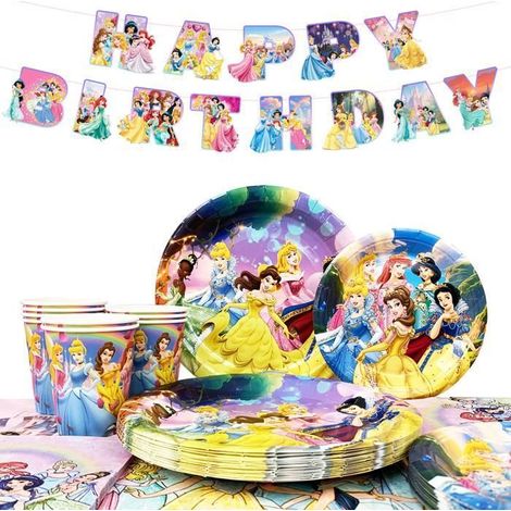 Kit di piatti per compleanno Deco Principessa, Bandiera di decorazione per festa di compleanno, piatti Principessa