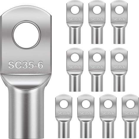 10 Pièces Cosses Tubulaires 35mm² M6, Cosses Annulaires Cosse à Sertir a Oeil à Anneau, Cosse Electrique Plate, Œillet en Cuivre Étamé pour Voiture (1/5)