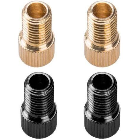 Lot de 4 Adaptateurs de Valve, Bouchon de Valve en Laiton Embout Pompe Vélo Presta à Sclaverand avec Joint d'Étanchéité pour VTT Bicyclette Tricycles (Noir, Doré)