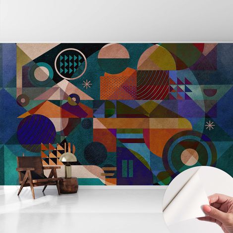 Selbstklebende Tapete - Wanddekoration Wohnzimmer - Tapete Schlafzimmer Geometrische Kunst 416x254 cm (1/5)