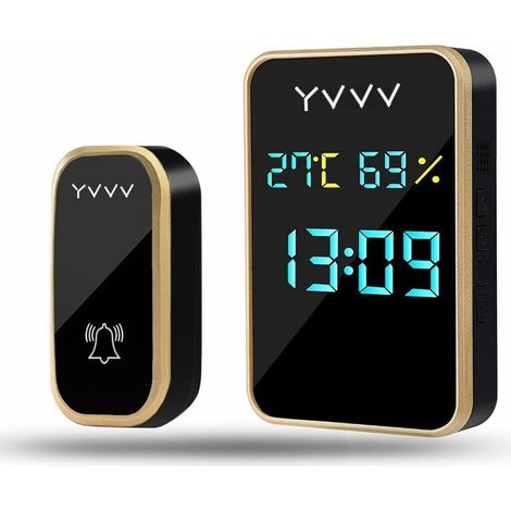 Wireless Doorbell, Waterproof and Self-Powered Outdoor Wireless Doorbell (No Battery Required), Displays Temperature, Humidity and Time, Wireless Chime with 38 Melodies and 4 Volume Levels (1/5)