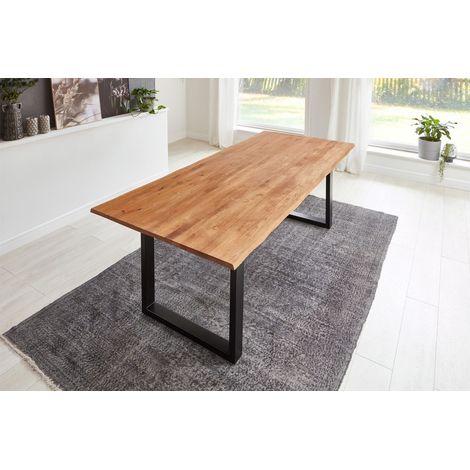 Esstisch Baumkante Massiv Wildeiche 200 x 100 schwarz SESSA (1/5)
