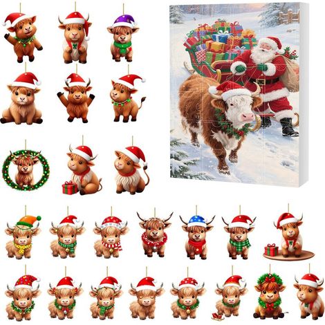 Calendrier de l'Avent de Noël 24 jours, boîte surprise, décoration de sapin de Noël style yak, boîte surprise plate en acrylique -- Boîte surprise G (GJ510-007) --