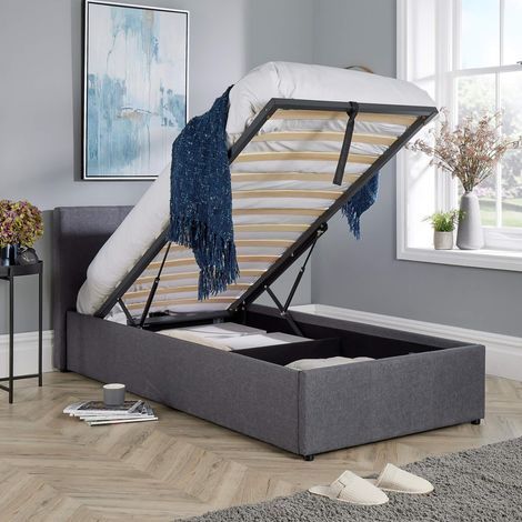 Ottoman End Lift Storage Bed Single Hopsack Fabric Bed Frame Gas Lift Furniture (1/5)