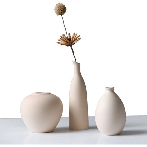 Lot de 3 vases en céramique de style minimaliste pour décoration d'intérieur rustique, décoration de ferme moderne, décoration de salon, d'étagère, décoration de table, bibliothèque, cheminée (1/5)
