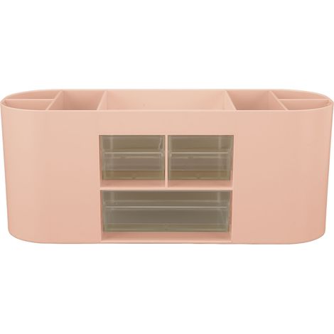 Porte-stylos avec tiroirs transparents grande capacité multiples compartiments rangement crayons plastique pour bureau rose (1/5)