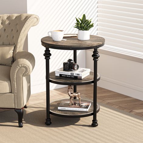 Side Table - Roman Column Design - Dark Oak Finish, Sturdy MDF & Iron - for Living Room, Bedroom, Balcony (1/5)
