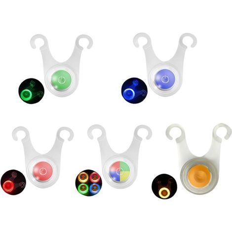 Luci a stringa LED da campeggio, in silicone multicolore, confezione da 5 con ganci, impermeabili, alimentate a batteria, per corde da tenda, campeggio e biciclette. (1/5)