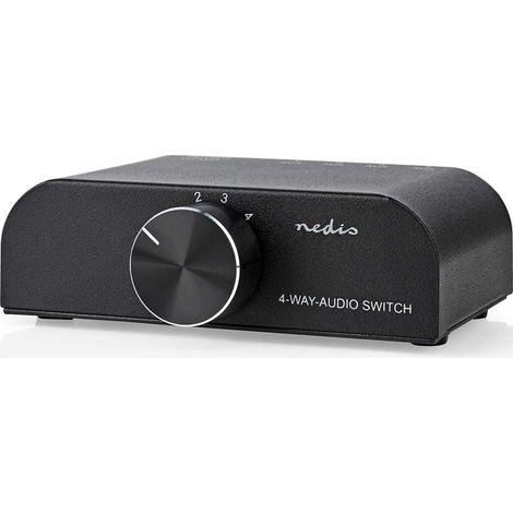 Interruptor de audio analógico  Puerto(s) de 4 puertos  Entrada de conexión: 1x Entrada de Audio de 3,5 mm / 3x (2x RCA Hembra)  Salida de conexión: 1x (2x RCA Hembra)  Manual de instrucciones  M