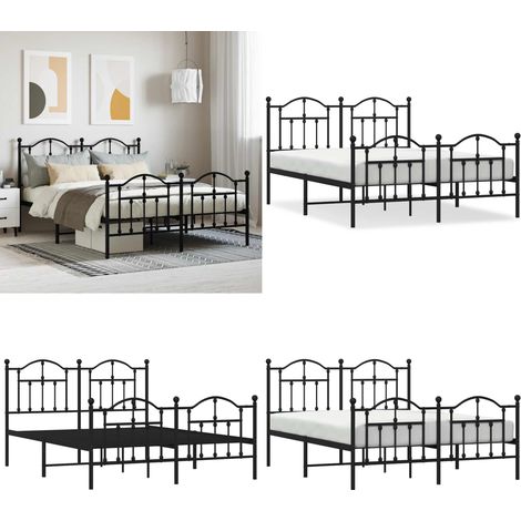 Cadre de lit métal sans matelas avec pied de lit noir 140x190cm - Cadre De Lit - Lit Double - Lit Metal - Lit Noir - Meuble Chambre - Home & Living (1/5)