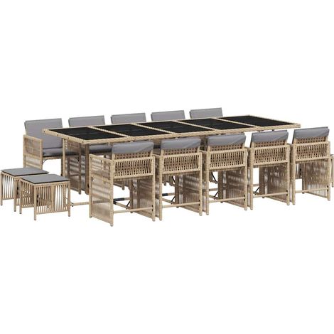 Maison Exclusive - Set Pranzo da Giardino 15 pz con Cuscini Beige Misto Polyrattan (1/5)