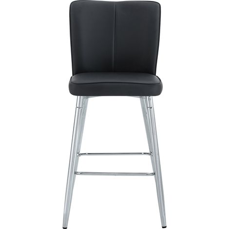 CHICFURN Taburetes de bar lote de 2 63x44x101 cm símil cuero negro y metal plateado (1/5)