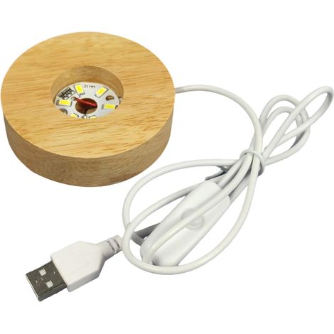 Socle lumineux LED rond en bois de chêne, interface USB, 2 cm d'épaisseur, lampe décorative lumineuse pour la maison, 5 V (1/5)