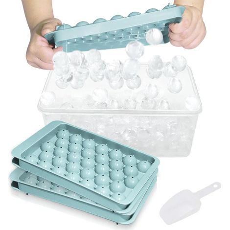 Bac à glaçons avec couvercle et support, 99 glaçons ronds de 2,5 cm de diamètre, sans BPA, idéal pour les cocktails, le café et le thé. (1/5)