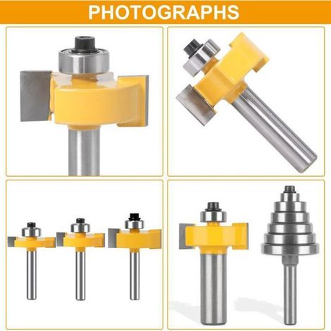 Fraise Rainurer Défonceuse 8mm 3pcs avec Roulement, Pour Travail du Bois (1/4)