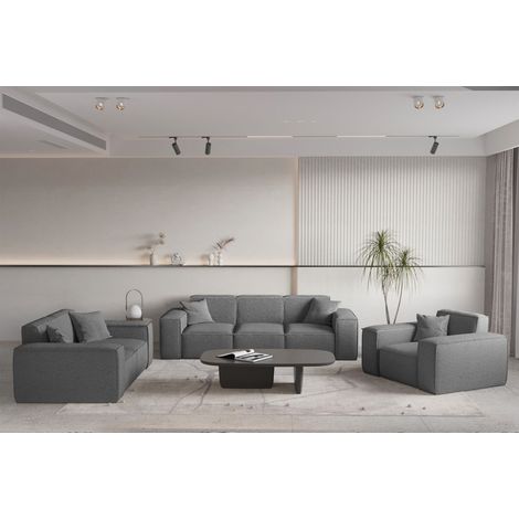 Sofaset Designersofa CELES PREMIUM 3-2-1 in Stoff Ascot Bukla Graphit (1/5)