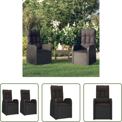 Rattanstuhl - Garten-Liegestühle 2 Stk. mit Auflagen Poly Rattan Schwarz (1/5)
