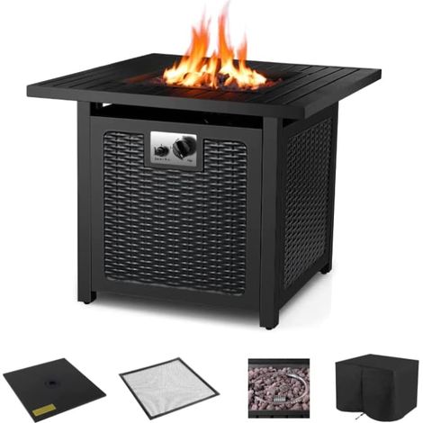 TLGREEN 28'' Foyers à Gaz Extérieurs et Braséros,Chauffe Terrasse Gaz,Gaz Feu Cheminée,,14.5kw,avec Housse de Protection Imperméable & Pierres de Lave & Grille de Protection,pour Jardin Terrasses (1/5)