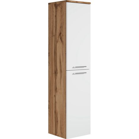 Badplaats – Colonne de salle de bain 130 cm – Panneau de particules – 2 portes avec ouverture réversible – Installation murale incluse (1/3)