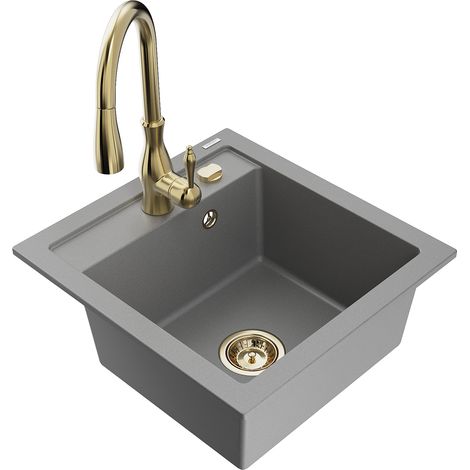 Mexen Vito 1-Becken-Granit-Spüle mit Mischbatterie Savita, Grau - 6503-71-672601-50 (1/5)