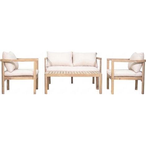 Salon de jardin bois acacia 4 personnes canapé fauteuils table extérieur terrasse Mirana