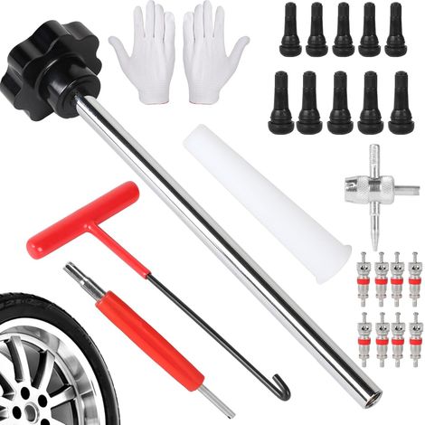 24 Pcs Outils de Valve Pneu Voiture Remover, Kit de Réparation de Valve de Pneu, Extracteur de Valve, Demonte Obus Valve, Outil de Crochet, Kit de Réparation pour Voiture, Moto, Vélo (1/5)