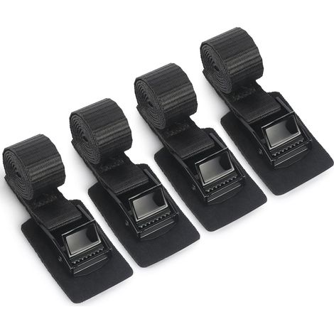 60cm25mm Sangle à Cliquet à Charge Max. 250kg, 4Pcs Sangle d’arrimage avec Boucle de Serrage, Strap de Fixation Anti-Rayure pour Moto/Voiture/Porte Vélo/Camion/Bagage/Déménagement, Noir (1/5)