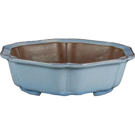 Vaso per bonsai esagonale in gres smaltato azzurro 15,5x15,5x4 cm - ZX66B