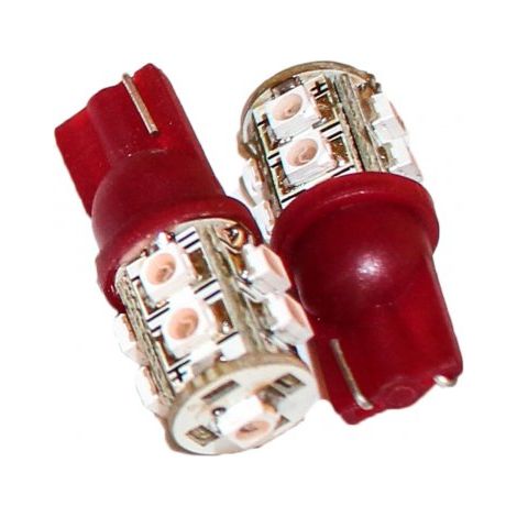 Coppia 2 Lampade Led T10 Con 9 Smd 3528 Colore Rosso Red 12V 1W