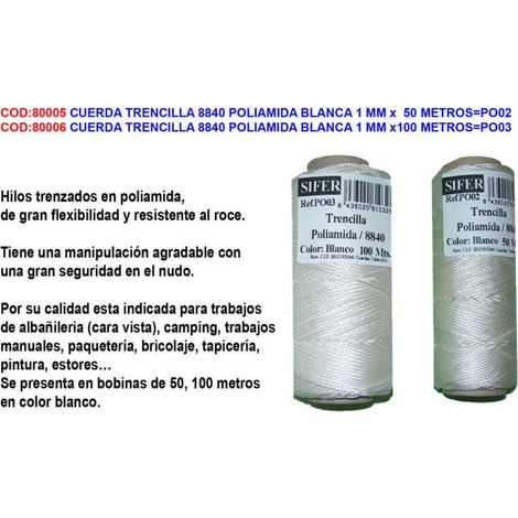 SIFER Cuerda Trencilla 8840 Poliamida Blanca 1mm x 50 m Albañil PO02