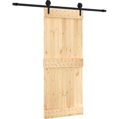 Sliding Door Natural and Black 85 x 210 cm Solid Pine Wood vidaXL (1/5)