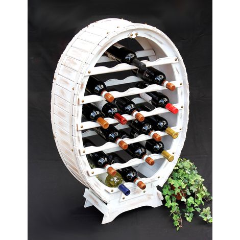 DanDiBo Casier à vin blanc Tonneau à vin en bois pour 24 bouteilles Vintage Shabby Chic Landhaus Bar Porte-bouteilles debout Tonneau à vin (1/5)