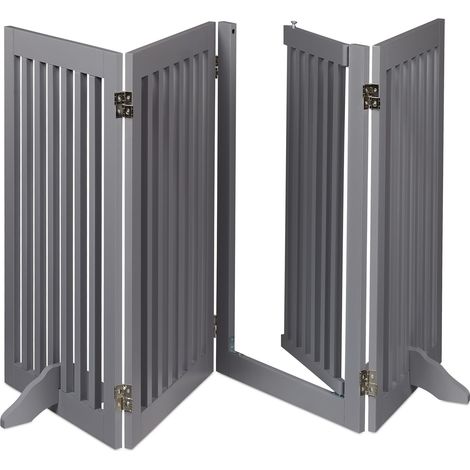 Relaxdays Large Safety Gate with Door, Pets and Children, Retractable, with Feet, Free-Standing Barrier, 92x207 cm, Grey (1/5)