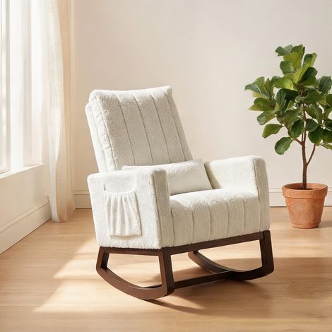 Fauteuil crème en flanelle Neige 100 Polyester 97 x 67 x 110 cm (1/5)