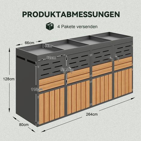 Armoire de jardin multifonctionnelle avec jardinière intégrée, ventilation à persiennes, 4 compartiments, acier galvanisé, chaîne de sécurité – rangement & décoration extérieure (1/4)